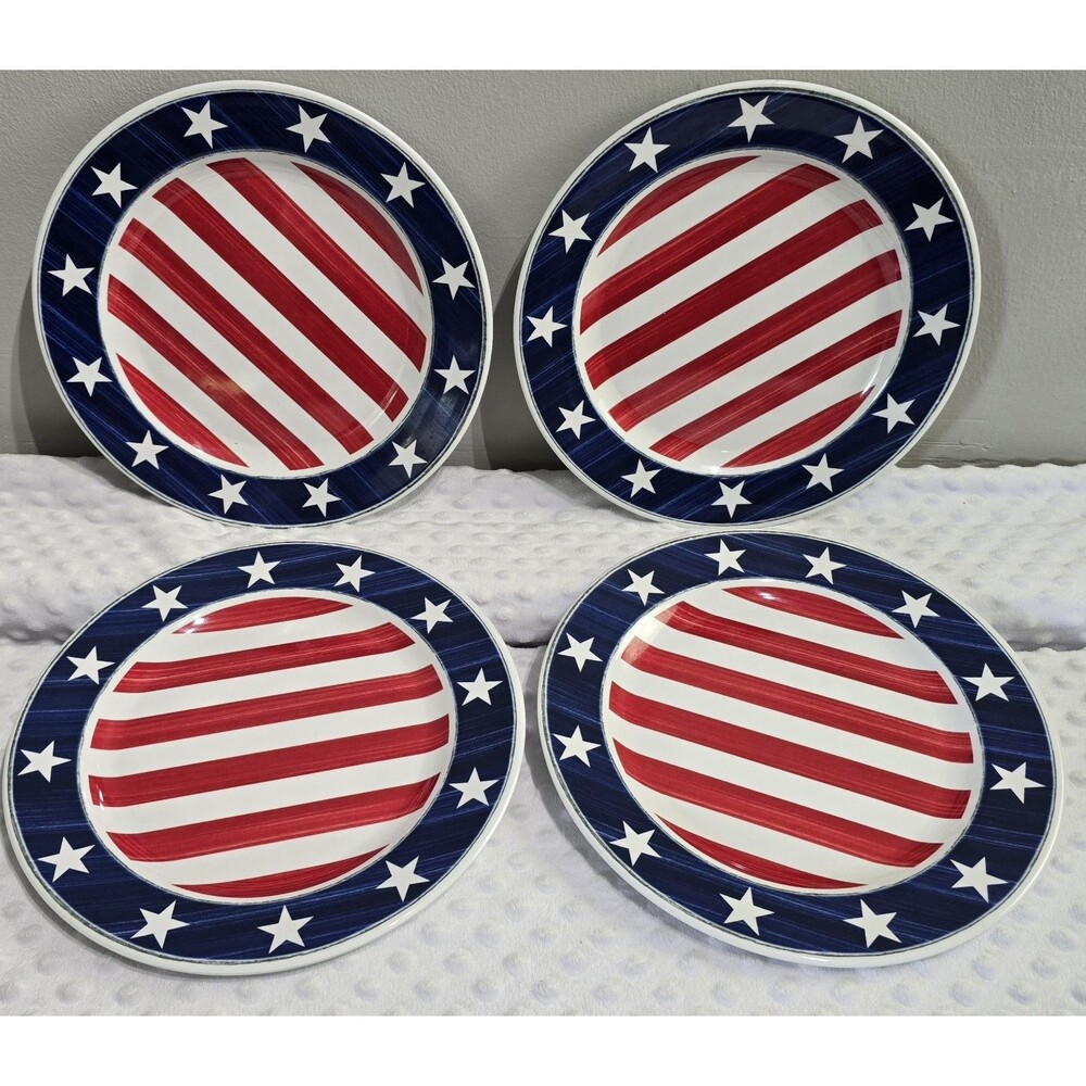 Sur La Table Melamine 9” Plates Set Of 4 Patriotic Red White Blue July 4th Plate